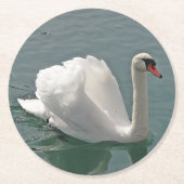 美しい白い白鳥 ラウンドペーパーコースター (正面)