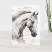 美しい白い種馬 | 水彩デザイン | グリーティングカード (正面)