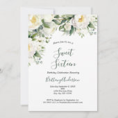美しい白い花と緑のボタニカル スイート シックスティーン 16 招待状 (正面)