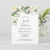 美しい白い花と緑のボタニカル スイート シックスティーン 16 招待状 (スタンド正面)