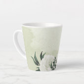 美しい白い花と緑の葉 カフェラテマグ (左アングル)
