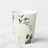 美しい白い花と緑の葉 紙コップ (裏面)