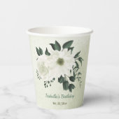 美しい白い花と緑の葉 紙コップ (裏面)