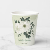 美しい白い花と緑の葉 紙コップ (正面)