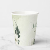 美しい白い花と緑の葉 紙コップ (左)