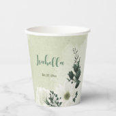 美しい白い花と緑の葉 紙コップ (正面)