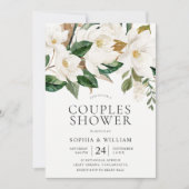 美しい白い花のカップルエレガントシャワー 招待状 (正面)