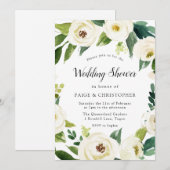 美しい白い花のカップル ウェディングシャワー 招待状 (正面/裏面)