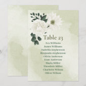 美しい白い花のグリーン装飾の席次表カード 招待状 (正面/裏面)