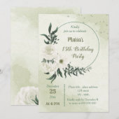 美しい白い花のリースの誕生日パーティー 招待状 (正面/裏面)