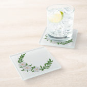 美しい白い花の三日月冠 ガラスコースター (アングル)