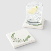 美しい白い花の三日月冠 ストーンコースター (横)