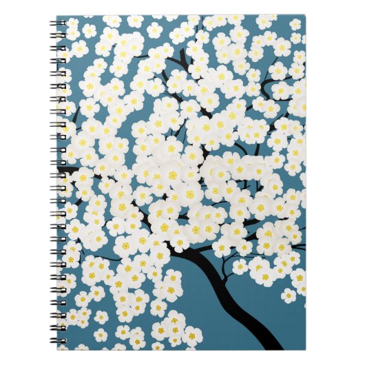 美しい白い花の咲く木の芸術 ノートブック (正面)