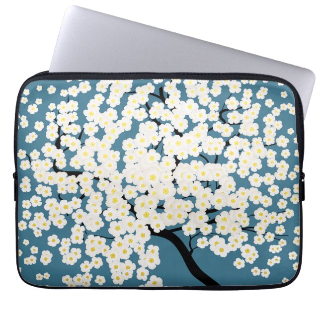 美しい白い花の咲く木の芸術 ラップトップスリーブ (正面)