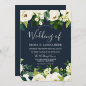 美しい白い花の春の結婚式 招待状 (正面/裏面)