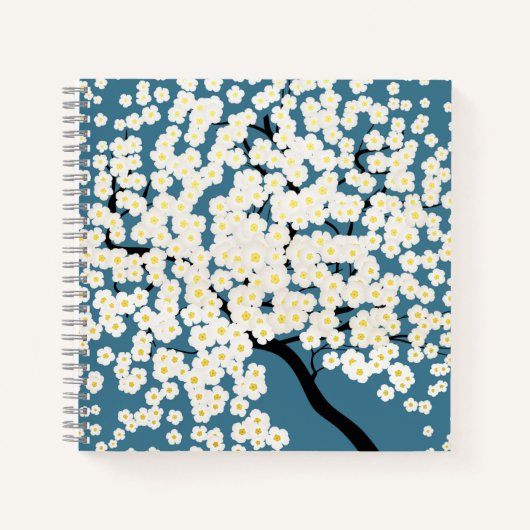美しい白い花の桜の木のアート ノートブック (正面)