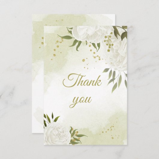 美しい白い花の緑の植物 サンキューカード (正面/裏面)
