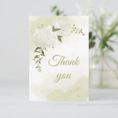 美しい白い花の緑の植物 サンキューカード (スタンド正面)