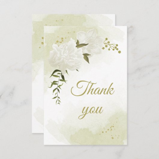 美しい白い花の緑の植物 サンキューカード (正面/裏面)