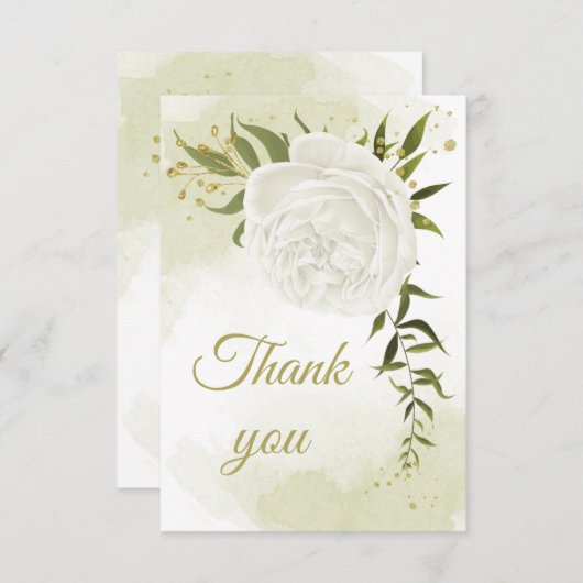 美しい白い花の緑の植物 サンキューカード (正面/裏面)
