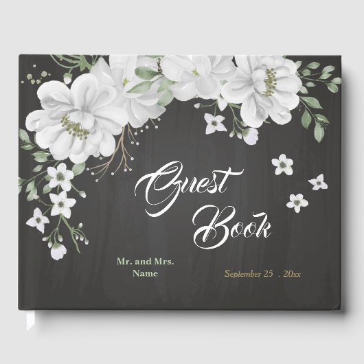 美しい白い花の緑の黒 ゲストブック (正面)