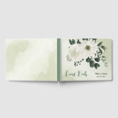 美しい白い花の緑葉の結婚 ゲストブック (全面)