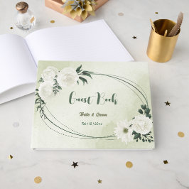 美しい白い花の緑葉の結婚 ゲストブック