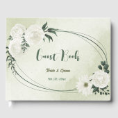美しい白い花の緑葉の結婚 ゲストブック (正面)