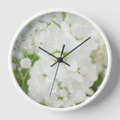 美しい白い花の花模様ズバイアヴァ 壁時計 (正面)