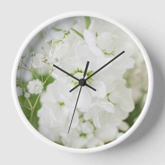 美しい白い花の花模様ズバイアヴァ 壁時計 (正面)