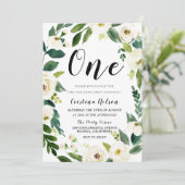 美しい白い花フォトバック1歳の誕生日 招待状 (スタンド正面)