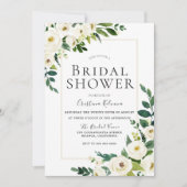 美しい白い花フレームブライダルシャワー 招待状 (正面)