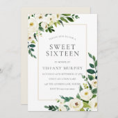 美しい白い花甘い16パーティー 招待状 (正面/裏面)