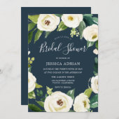 美しい白い花緑のブライダルシャワー 招待状 (正面/裏面)