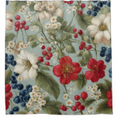 美しい白い赤い花と青い赤い果実 シャワーカーテン (正面)