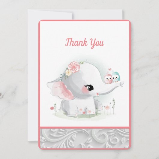 美しい白い赤ちゃん女の子ゾウ サンキューカード (正面)