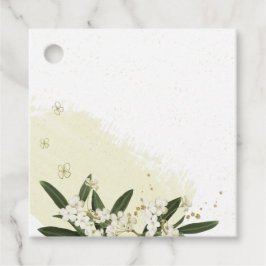 美しい白い金ゴールド花の緑のメッセージカード フェイバータグ