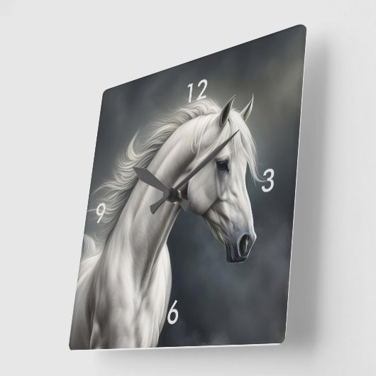 美しい白い馬の流れマネ スクエア壁時計 (傾斜)