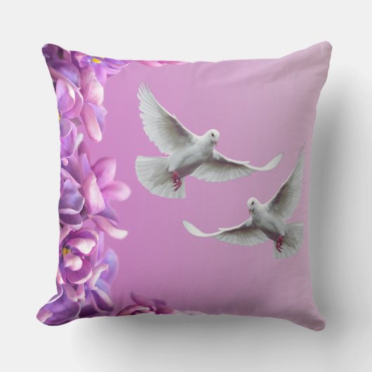 美しい白い鳩のペア クッション (正面)
