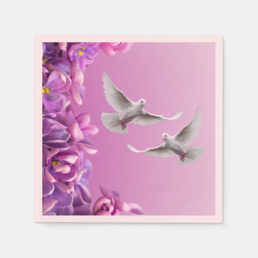 美しい白い鳩のペア スタンダードカクテルナプキン (正面)