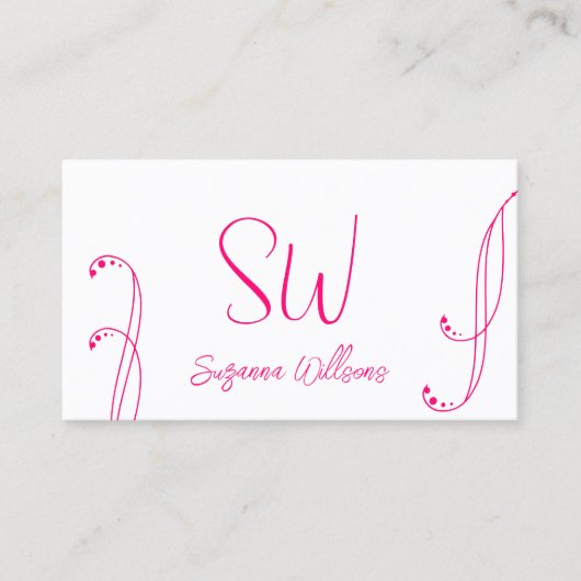 美しい白とピンクとモダンモノグラ華美ム付き 名刺 (正面)