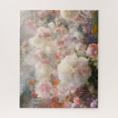 美しい白とピンクの芍薬の水彩画 ジグソーパズル (縦)