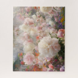 美しい白とピンクの芍薬の水彩画 ジグソーパズル