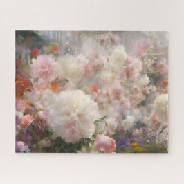 美しい白とピンクの芍薬の水彩画 ジグソーパズル