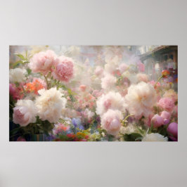 美しい白とピンクの芍薬の水彩画 ポスター
