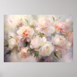 美しい白とピンクの芍薬の水彩画 ポスター