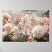 美しい白とピンクの芍薬の水彩画 ポスター (正面)