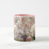 美しい白とピンクの芍薬の水彩画 マグカップ (中央)
