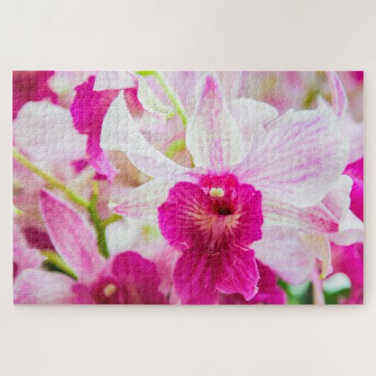 美しい白と明るい赤紫色の花 ジグソーパズル (横)