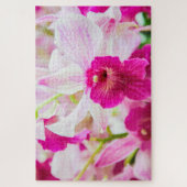 美しい白と明るい赤紫色の花 ジグソーパズル (縦)